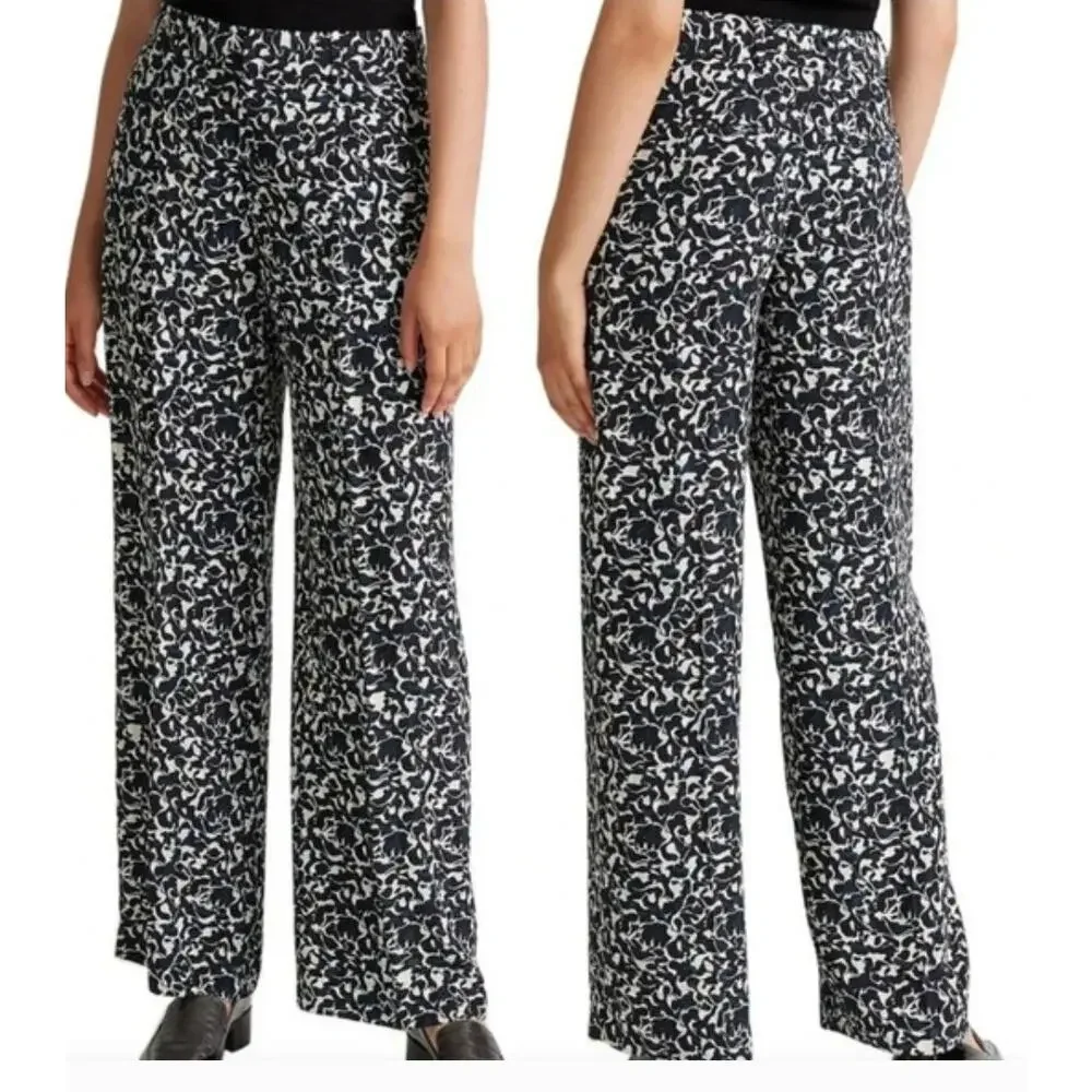 Club Monaco Wide Leg Black Mix Prints Trousers Pants NWT